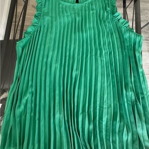 Green Pleated Sleeveless Top